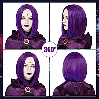 Gt Wig Dark Purple Bob Wig For Womens Costume Superhero Purple Anime Wig With Ruby For Womens Halloween Cosplay Party