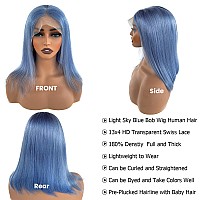 Light Blue Lace Front Bob Wig Human Hair 13X4 Lace Front Wigs Pre Plucked Human Hair Glueless Bob Wigs 12 Inch 180 Density 13X4