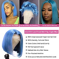 Light Blue Lace Front Bob Wig Human Hair 13X4 Lace Front Wigs Pre Plucked Human Hair Glueless Bob Wigs 12 Inch 180 Density 13X4