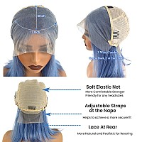 Light Blue Lace Front Bob Wig Human Hair 13X4 Lace Front Wigs Pre Plucked Human Hair Glueless Bob Wigs 12 Inch 180 Density 13X4