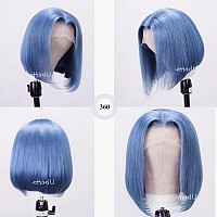 Light Blue Lace Front Bob Wig Human Hair 13X4 Lace Front Wigs Pre Plucked Human Hair Glueless Bob Wigs 12 Inch 180 Density 13X4