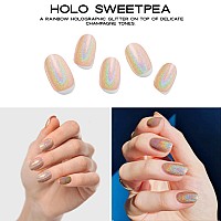 Adora Couture Semi Cured Gel Nail Strips 20Pcs Glossy Holographic Silver Stickon Gel Nail Sticker Glaze Nail Strips Gel N