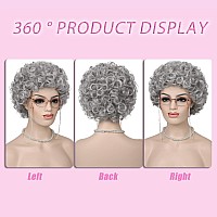 Gt Wig Old Lady Costume Wig For 100 Days Of School Short Grey Curly Grandma Wig Sliver Granny Wig For Old Womens Cosplay Party