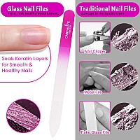 Canvalite Glass Nail File Set For Natural Nails Double Sided 180320 Grit Crystal Nail Files With Case Glass Fingernail File Sto