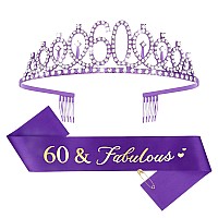 Cieher 60Th Birthday Gifts For Women Purple 60Th Birthday Crown 60 Fabulous Birthday Sash Purple 60Th Birthday Decorations