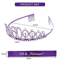 Cieher 60Th Birthday Gifts For Women Purple 60Th Birthday Crown 60 Fabulous Birthday Sash Purple 60Th Birthday Decorations