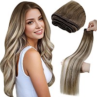 Laavoo Weft Hair Extensions Human Hair Brown Sew In Hair Extensions Balayage Brown Mixed With Platinum Blonde Human Hair Extensi