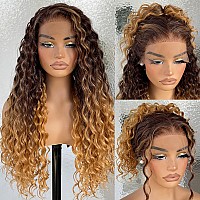 Lovsoul 13X6 Omber Brown To Blonde Hd Glueless Curly Lace Frontal Wigs Preplucked Deep Wave Lace Front Wig Similar Human Hair