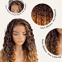 Lovsoul 13X6 Omber Brown To Blonde Hd Glueless Curly Lace Frontal Wigs Preplucked Deep Wave Lace Front Wig Similar Human Hair