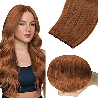 Full Shine Auburn Genius Weft Hair Extensions 18 Inch 80G Hand Tied Weft Human Hair Extensions For Women Straight Hair Weft Exte