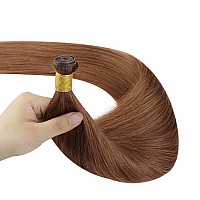 Full Shine Auburn Genius Weft Hair Extensions 18 Inch 80G Hand Tied Weft Human Hair Extensions For Women Straight Hair Weft Exte