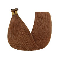 Full Shine Auburn Genius Weft Hair Extensions 18 Inch 80G Hand Tied Weft Human Hair Extensions For Women Straight Hair Weft Exte