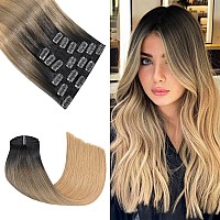 Honsoo Clip In Hair Extensions Dark Brown To Chestnut Brown Fading To Honey Blonde Real Human Hair 120G 16In 7Pcs No Shedding No