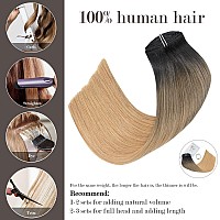 Honsoo Clip In Hair Extensions Dark Brown To Chestnut Brown Fading To Honey Blonde Real Human Hair 120G 16In 7Pcs No Shedding No