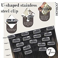 Honsoo Clip In Hair Extensions Dark Brown To Chestnut Brown Fading To Honey Blonde Real Human Hair 120G 16In 7Pcs No Shedding No