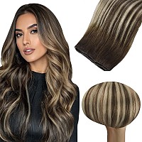 Full Shine Genius Weft Hair Extensions Human Hair 24 Inch 80G Hand Tied Extensions Straight Human Hair Color Dark Brown To Plati