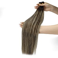 Full Shine Genius Weft Hair Extensions Human Hair 24 Inch 80G Hand Tied Extensions Straight Human Hair Color Dark Brown To Plati