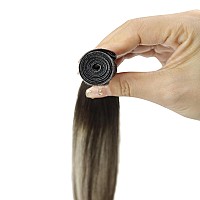 Full Shine Genius Weft Hair Extensions Human Hair 24 Inch 80G Hand Tied Extensions Straight Human Hair Color Dark Brown To Plati