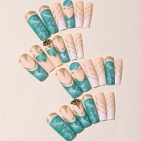 Yoyoee Long Square False Nails Gradient Nails Tips Matte Press On Nails Full Cover Swirl Fake Nails For Women And Girls 24Pcs