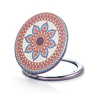 Omiro 1X10X300R Compact Magnifying Mirror Unique Painting Pocket Mirror With Classical Pu Leather Roundred Flower Mandala