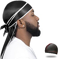 4Pcs Silky Durags For Men Women 360 Waves With 1 Wave Cap Silky Satin Durag Extra Long Tails