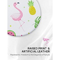 Omiro 1X10X300R Compact Magnifying Mirror Unique Painting Pocket Mirror With Classical Pu Leather Roundflamingo And Tropic