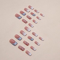 Curvlife Medium Length Press On Nails Acrylic Fake Nails With Design Coffin Artificial Full Cover False Nails For Women Reusable