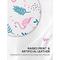 Omiro 1X10X300R Compact Magnifying Mirror Unique Painting Pocket Mirror With Classical Pu Leather Roundpink Flamingos