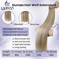 Laavoo Sew In Hair Extensions Real Human Hair Golden Blonde Highlights Light Blonde Human Hair Weft Extensions 20 Inch Hand Tied