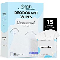 Fomin Travel Deodorant Wipes 15 Count Unscented Ph Balanced Hypoallergenic Mini Deodorant Wipes For Women And Men Plast