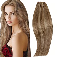 Runature 16 Inch Wefts Human Hair Extensions Dark Blonde Highlight Light Blonde Hair Weft Extensions Real Human Hair Sew In Bund