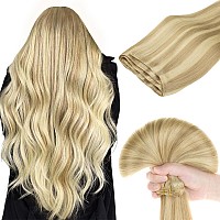 Doores Sew In Hair Extensions Real Human Hair For Women 14 Inch 80G Drity Blonde Highlight Golden Blonde Natural Hair Extensio