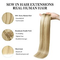 Doores Sew In Hair Extensions Real Human Hair For Women 14 Inch 80G Drity Blonde Highlight Golden Blonde Natural Hair Extensio