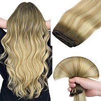 Doores Weft Hair Extensions Human Hair 14 Inch 80G Light Ash Brown To Light Blonde Highlighted Golden Blonde Brazilian Bundles