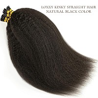 Loxxy I Tip Human Hair Extensions Natural Black Color Pre Bonded I Tip Hair Extensions 12 Inch Kinky Straight Real Remy Human Ha