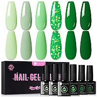 Ur Sugar Green Gel Nail Polish Set 6 Colors Sage Green Avocado Emerald Forest Green Sequin Light To Dark Shades Green Collectio