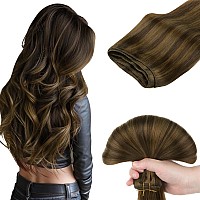 Doores Sew In Real Hair Extensions For Women 18 Inch 100G Balayage Light Brown To Light Chocolate Brown And Light Chestnut Brow