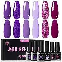 Ur Sugar Purple Gel Nail Polish Set 6 Colors Purple Grape Lilac Violet Magenta Glitter Shimmer Purple Collection Nail Gel Polis