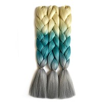 Ding Dian Platinum Blond And Green And Grey Jumbo Braiding Hair 24 Inch Ombre Braiding Hair 3Packs Soft Synthetic Colorful Braid