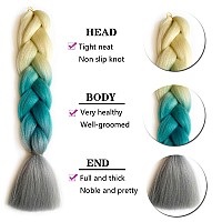 Ding Dian Platinum Blond And Green And Grey Jumbo Braiding Hair 24 Inch Ombre Braiding Hair 3Packs Soft Synthetic Colorful Braid