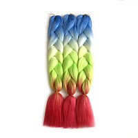 Ding Dian Blue And White And Green And Pink Jumbo Braiding Hair 24 Inch Ombre Braiding Hair 3Packs Soft Synthetic Colorful Braid