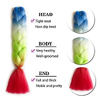 Ding Dian Blue And White And Green And Pink Jumbo Braiding Hair 24 Inch Ombre Braiding Hair 3Packs Soft Synthetic Colorful Braid