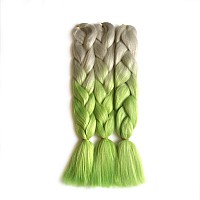 Ding Dian Grey And Light Green Jumbo Braiding Hair 24 Inch Ombre Braiding Hair 3Packs Soft Synthetic Colorful Braid Hair Extensi