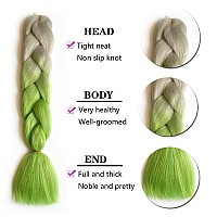 Ding Dian Grey And Light Green Jumbo Braiding Hair 24 Inch Ombre Braiding Hair 3Packs Soft Synthetic Colorful Braid Hair Extensi