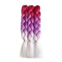 Ding Dian Pink And Light Purple And White Jumbo Braiding Hair 24 Chin Ombre Braiding Hair 3Packs Soft Synthetic Colorful Braid H