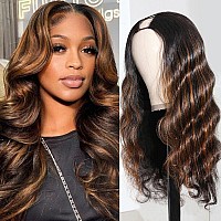 Highlight Ombre U Part Human Hair Wig Body Wave 180 Density U Part Wig Brazilian Virgin Human Hair Wig For Black Women 10A Full