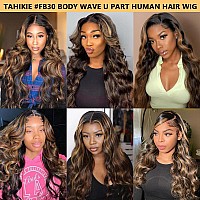 Highlight Ombre U Part Human Hair Wig Body Wave 180 Density U Part Wig Brazilian Virgin Human Hair Wig For Black Women 10A Full