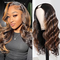 Highlight Ombre U Part Human Hair Wig Body Wave 180 Density U Part Wig Brazilian Virgin Human Hair Wig For Black Women 10A Full