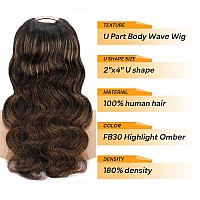 Highlight Ombre U Part Human Hair Wig Body Wave 180 Density U Part Wig Brazilian Virgin Human Hair Wig For Black Women 10A Full