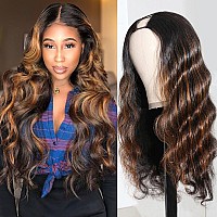 Highlight Ombre U Part Human Hair Wig Body Wave 180 Density U Part Wig Brazilian Virgin Human Hair Wig For Black Women 10A Full